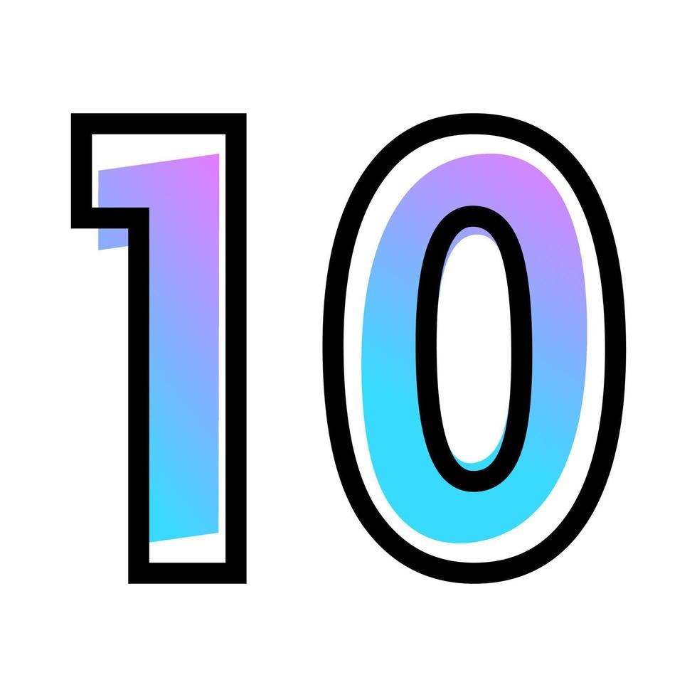 number 10 with blue purple gradient color and black outline vector